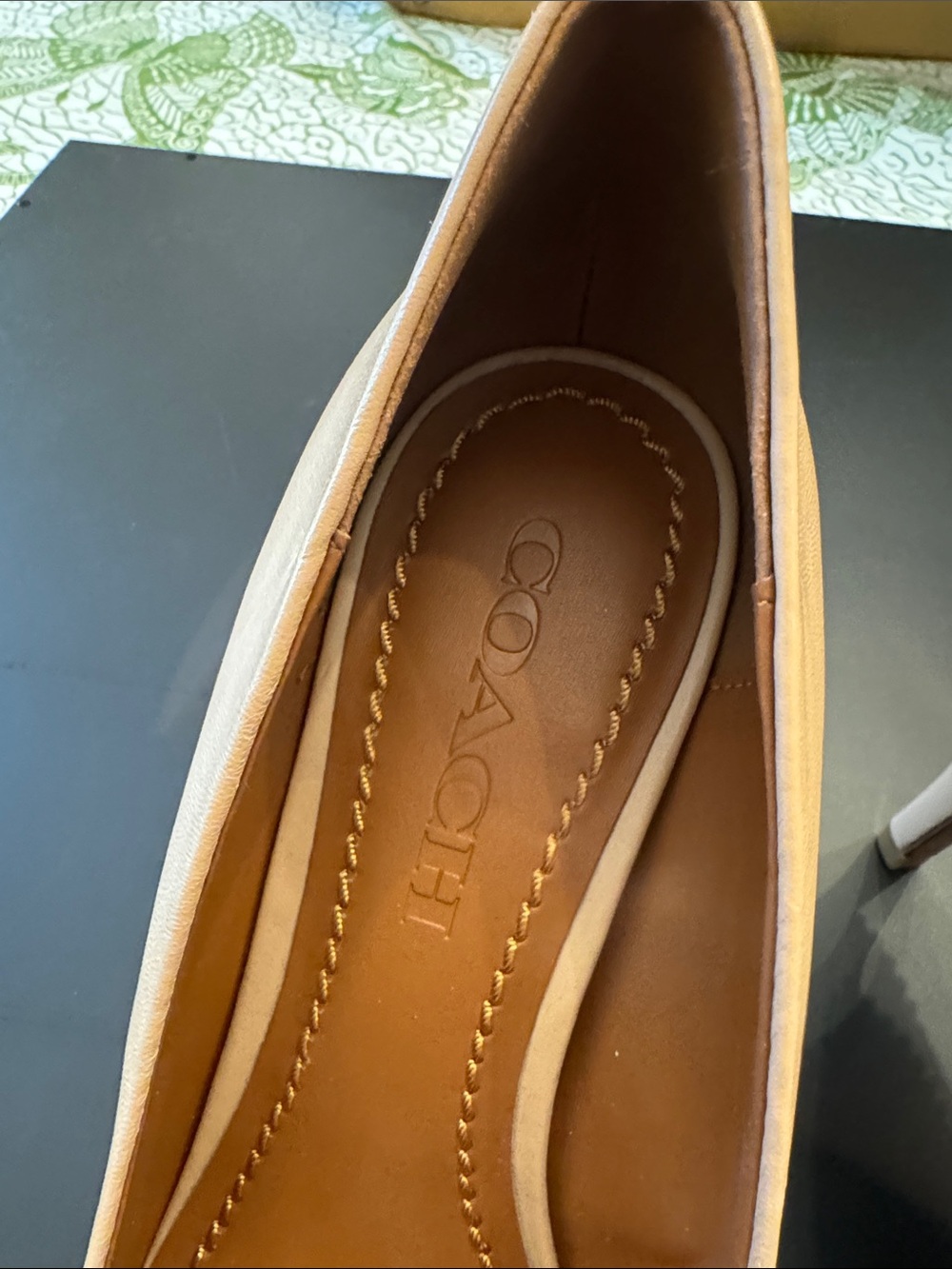 Coach Women's Nude/Tan Pointed Toe Pumps with Gold Stud Trim - Picture 2 of 4